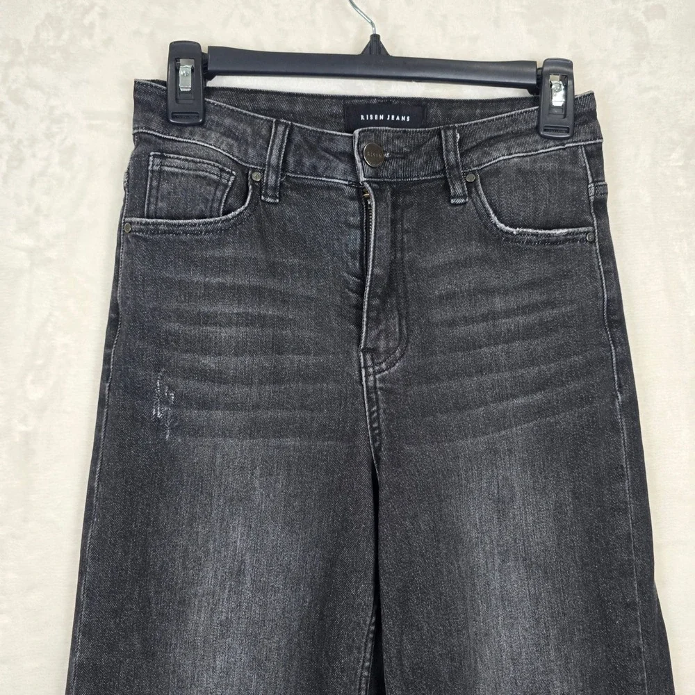 Risen Jeans Womens Washed Black High Rise Wide Leg Frayed Hem Denim RDP1025 3/26